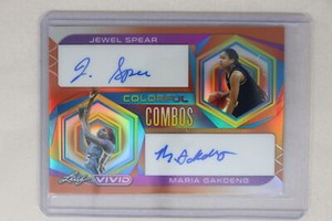 Jewel Spear & Maria Gakdeng 2022-23 Leaf Vivid Basketball Combos Autograph #8/10