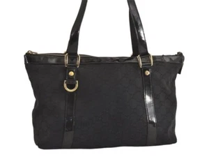 Authentic GUCCI Abbey Shoulder Tote Bag GG Canvas Enamel 141470 Black 4642M - Picture 1 of 10