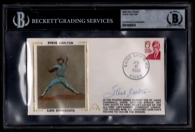 STEVE CARLTON BECKETT SIGNED 1980 FIRST DAY CACHET COVER AUTOGRAPH BASEBALL HOF. - Image 1 of 2