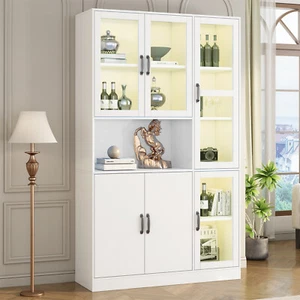 Stand Vitrine Hochschrank Glasvitrine Bücherregal Schrank mit LED Beleuchtung - Bild 1 von 10