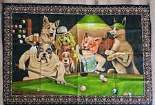 Vintage 70s Dogs Playing Poker Wall Tapestry 57" x 39" 100% Cotton Wall Rug EUC