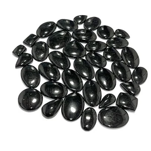 10 Pieces Natural Black Tourmaline Cabochon Gemstones Lot Tourmaline Mixed Shape - Picture 1 of 10