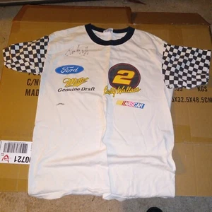 Vtg Rare USA NASCAR #2 Signed Rusty Wallace Nutmeg Miller Racing T Shirt SZ M - Picture 1 of 4