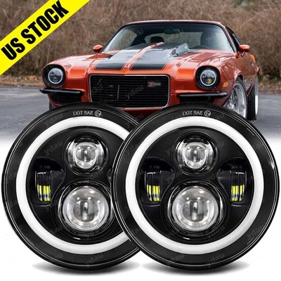 Pair 7" Inch Round LED Headlight Halo Fit For Chevy Camaro 1978 1979 1980 1981 - Image 1 of 4