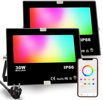 LED Faretto Esterno 30W, Equivalente a 300W, Cambio Colore Rgbw, 16 Milioni Colo - Immagine 1 di 4