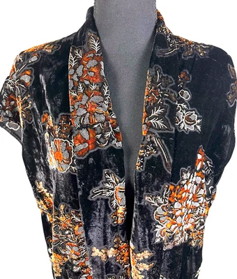 Topshop Kimono Floral Oscuro Terciopelo Burnout Flecos Capricho Boho Romántico Foto 1 de 4