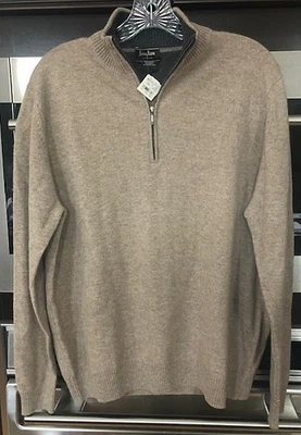 Neiman Marcus 100% Cashmere Mens  Pullover  Oatmeal Beige Taupe 1/4 zip M NWT - Image 1 of 3