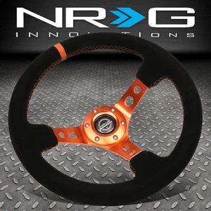 NRG INNOVATIONS RST-006S-OR 350MM 3"DEEP DISH SUEDE ORANGE STITCH STEERING WHEEL - Picture 1 of 5