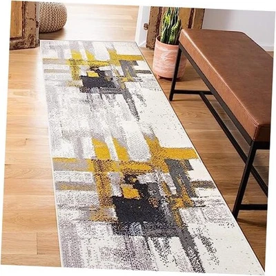  Alfombra de corredor abstracta moderna dorada - sin desprendimiento para pasillo, pasillo y  Foto 1 de 4