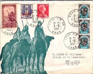 ALGERIA 1957 POSTAL ILLUSTRATED COVER MULT FRANKING ADDR NY USA & POSTMARK ORAN - Picture 1 of 2