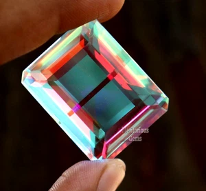 Mystic Quartz 103 Ct Natural Emerald Cut Rainbow Color Certified Loose Gemstone - Picture 1 of 7