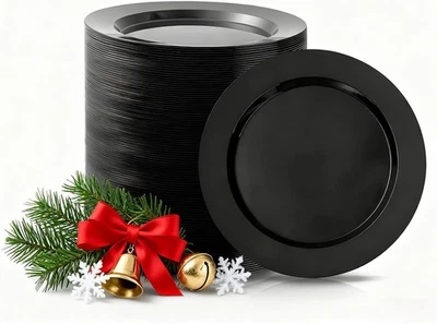 100 PIEZAS Platos de Cena de Plástico Negro 10 Pulgadas, Platos Desechables Duros Premium para... Foto 1 de 4