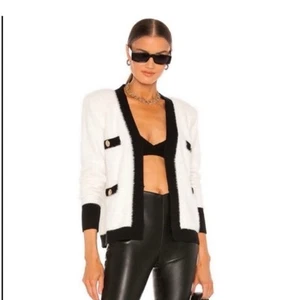 L'AGENCE White and Black Kai Fuzzy Pocket V-Neck Cardigan S NWOT - Picture 1 of 12