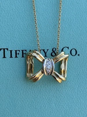 Tiffany & Co 18K золото платины бриллиант лента бант ожерелье, 6,1 граммов - Изображение 1 из 4
