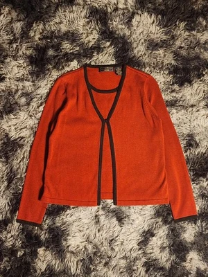 Cárdigan Laura Scott Petite Mediano Mujer Botón Único Rojo Top Dobladillo Negro Foto 1 de 4