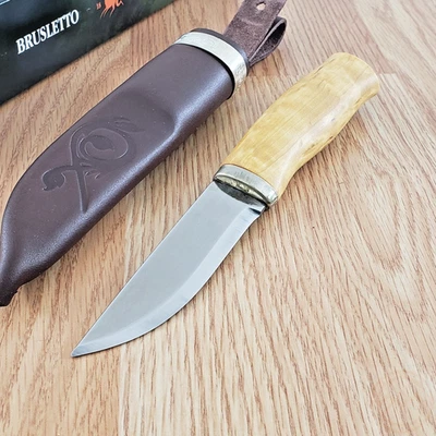 Cuchillo fijo Brusletto Halling hoja de acero inoxidable de 3,5" mango de abedul rizado Foto 1 de 4