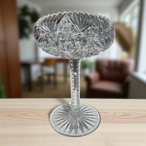 Antique American Brilliant Period Tall Compote Stand Heavy Cut Glass Crystal 9" - Picture 1 of 7