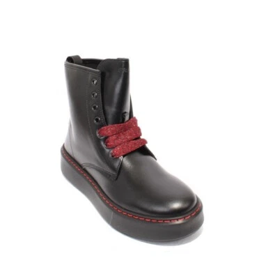 Botas de motociclista MUJER 41 de cuero negro/rojo con cordones y cremallera al tobillo 40/EE. UU. 10 Foto 1 de 4