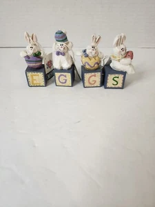 Carved Blocks Set EASTER Decoration Bunny Rabbits Word "EGGS" by Midwest - Picture 1 of 4