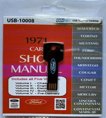 Ford Mustang Torino Galaxie Ranchero Thunderbird Maverick 1971 manual de taller USB Foto 1 de 3