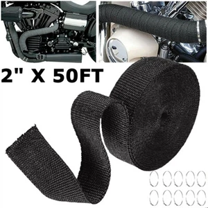 Cinta térmica de tubo de escape de fibra de vidrio rollo negro de 2" 50 pies + 10 lazos - Imagen 1 de 15
