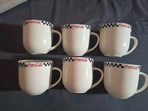 Vintage Set of 6 Coca-Cola Checkered Rim mugs by Gibson 2002 Authentic - Picture 1 of 4