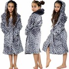 Kids Grey Leopard Print Bathrobe Fleece Soft Hooded Swim Beach Girls Boys 5-13 y