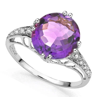 ANEL DE PRATA ESTERLINA 925 COM DIAMANTE GENUÍNO E AMETISTA PLATINA 2,50 CTW  - Imagem 1 de 2