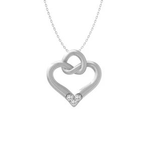 10K White Gold Round Lab Grown Diamond Heart Pendant 18" Silver Cable Chain - Picture 1 of 7