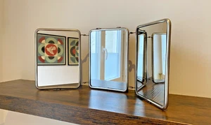 Magnifique Miroir Triptyque Vintage en Métal Chromé - Photo 1/16