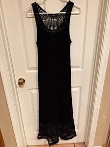 Theory Tissage LINED Open Knit Lace Midi Summer Dress Black Women's Size S - Picture 1 of 5