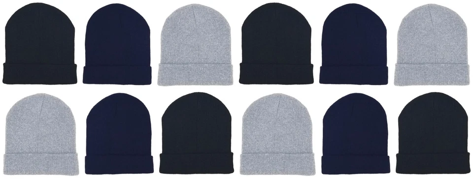 12件装冬季男士无檐帽保暖舒适针织铐头骨帽 — 第 1/1 张图片