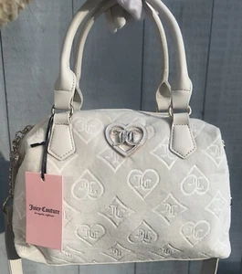 NEU! NEU MIT ETIKETT JUICY COUTURE Glizted Out Velour Logo Umhängetasche Tasche Kristall Elfenbein - Bild 1 von 8