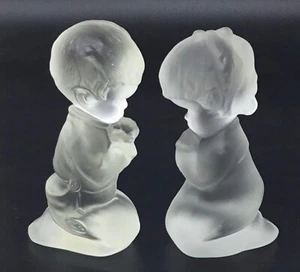 Fenton Art Glass Clear Little Boy & Girl Kneeling in Prayer 4” - Picture 1 of 11