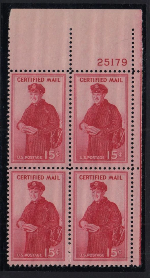 1955 Certified Mail Sc FA1 15c MNH with OG 25179 UR plate block of 4 Typical - Image 1 of 1