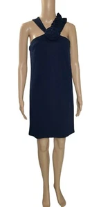 VOOM by JOY HAN Navy Blue Rosette Halter Neckline Mini Dress Sz M - Picture 1 of 6