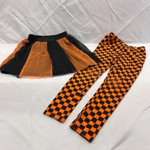 Cat & Jack Orange and Black Checkered Leggings with Matching Skirt Size M 7-8 - Picture 1 of 5