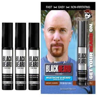 BLACKBEARD FOR MEN Herren Temporäre Haarfarbe Färben Mascara Bart Schnurrbart Augenbrauen BRAUN KASTANIENBRAUN