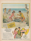 1959 Falstaff Beer Time For A Barbecue Outing Beach Couples Swimsuits Print Ad