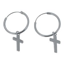 Sterling Silver Hoop Earrings with Cross by Touch Jewellery - 18mm Diameter