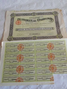 Vintage share certificate Stocks Bonds Action Societe Petroles de Dabrowa 1921 - Picture 1 of 2