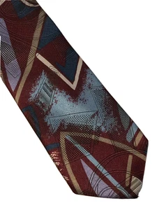 Bellagio Tie Abstract Geometric Maroon Multi-Color Polyester Necktie 56”x3.75” - Picture 1 of 5