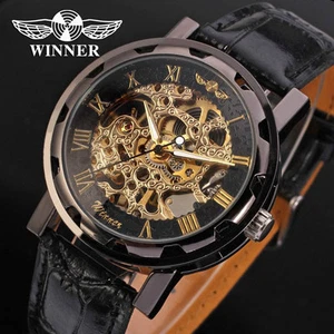 Winner Stainless Steel Skeleton Mechanical Watch PU Leather Strap - Picture 1 of 6