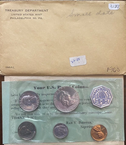 1960 SILVER PROOF SET IN ORIGINAL MINT ENVELOPE  FREE U S SHIPPING Cover