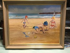 Beach Scene Framed Oil Painting 