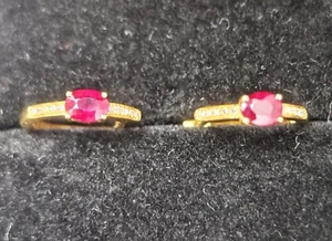 Certified 18K Yellow Gold Natural Ruby Diamond Hoop Earrings UK Seller 18061 - Picture 1 of 6