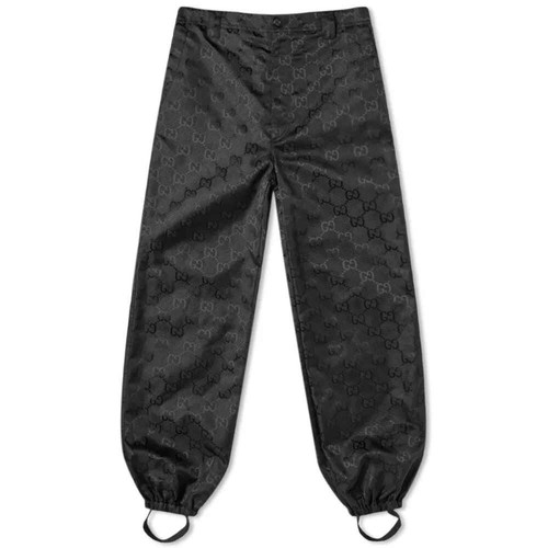 Gucci Pantaloni Donna Neri GG Eco Nylon Fuori Griglia con Gaiter IT 38 631111 1000