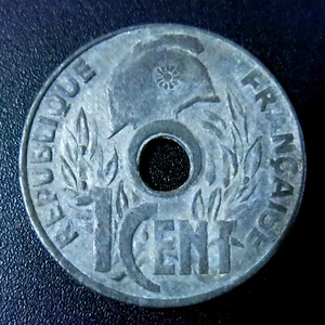 French Indochina 1940, 1 Cent Zinc Coin, 12 Petals KM 24.2 Rare, great condition - Picture 1 of 3