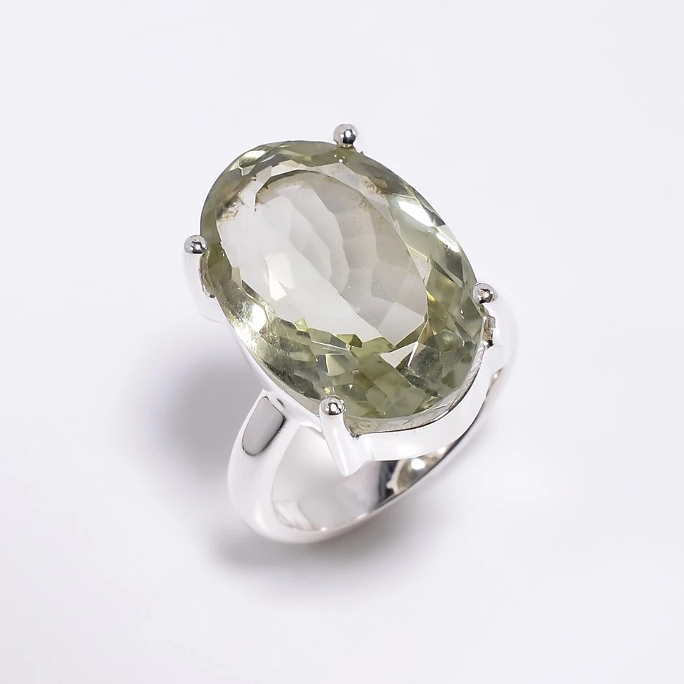 Anillo de plata de ley 925 talla EE. UU. 5,5 corte ovalado anillo de piedras preciosas de amatista verde CR7466 Foto 1 de 1