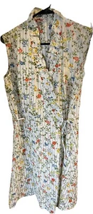 Vestido De Colección Smart Time Rayas Floral Corbata Envolvente Sin Mangas Volantes Cuello Bolsillos - Imagen 1 de 17